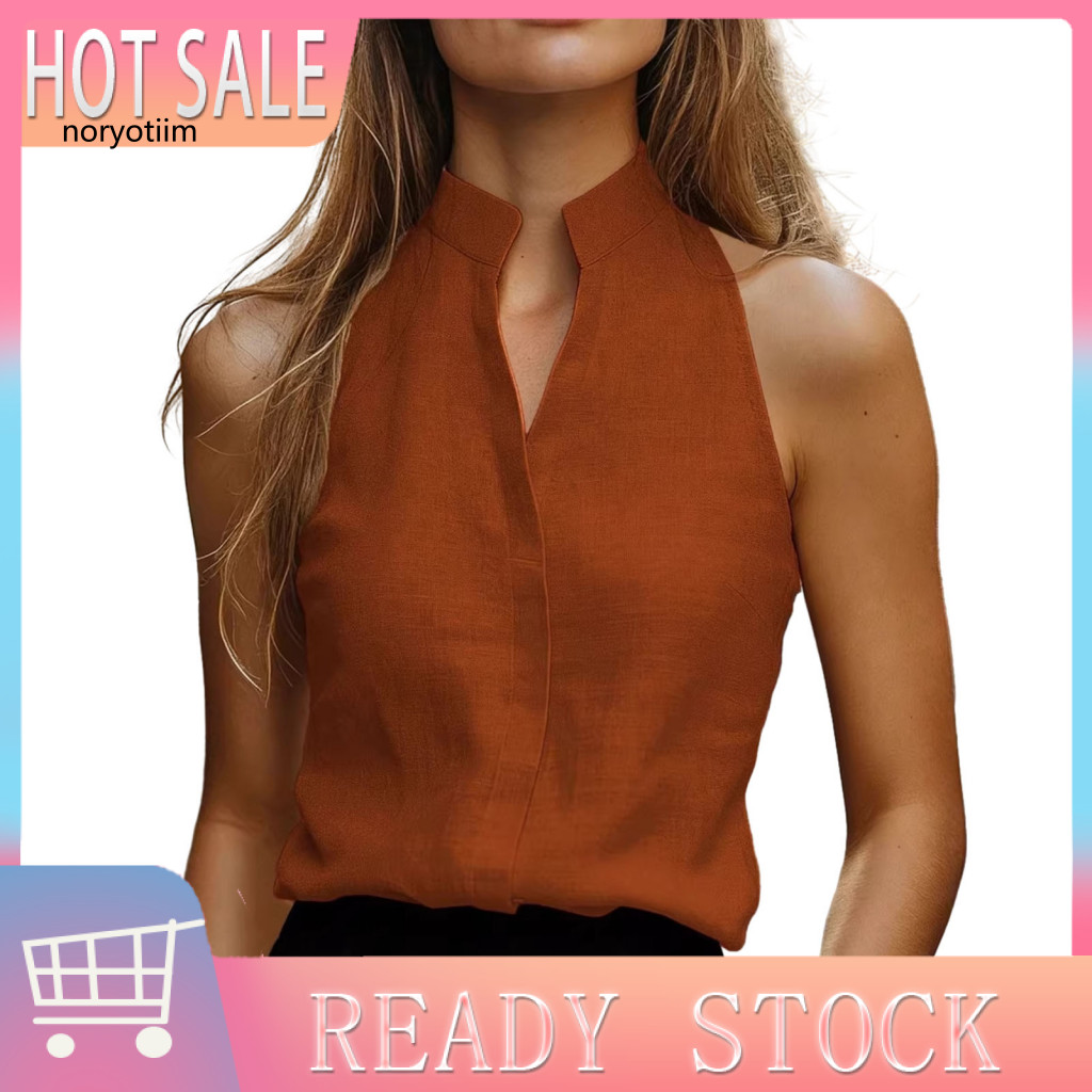 NOR Soft Tops Everyday Wear Women Tops Womens Stand Collar Slim Fit Shirt Top – Pure Color Summer Bl