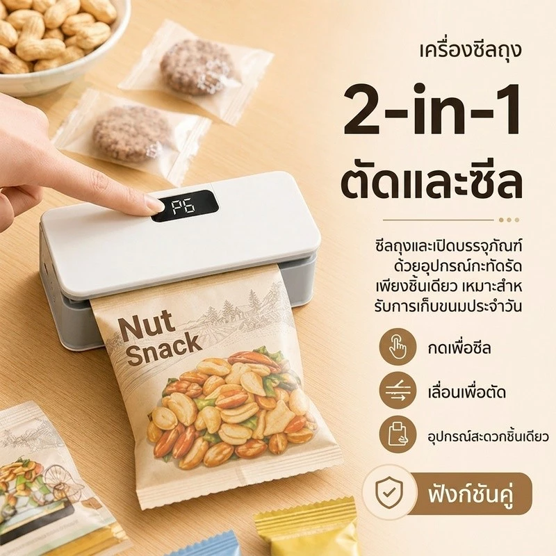เครื่องซีลถุงขนาดเล็กแพคเกจ ตัวแทนจําหน่าย, จอแสดงผลดิจิตอลพร้อมเครื่องตัด, เครื่องซีลสําหรับถุงขนม, ที่เก็บอาหาร Ba