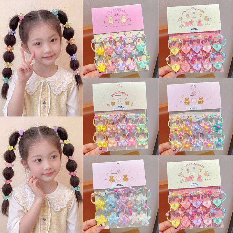10 ชิ้นใหม่น่ารักหัวใจดาวสาววงผมยืดหยุ่นผูกผมเด็กอุปกรณ์ผม