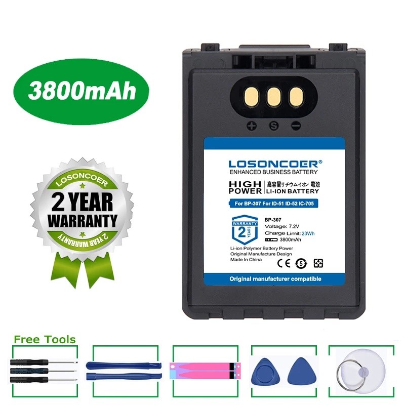 LOSONCOER แบตเตอรี่ 3800mAh สําหรับ ICOM BP-307 สําหรับ ID-51 ID-52 IC-705 ID-31E แบตเตอรี่อินเตอร์ค
