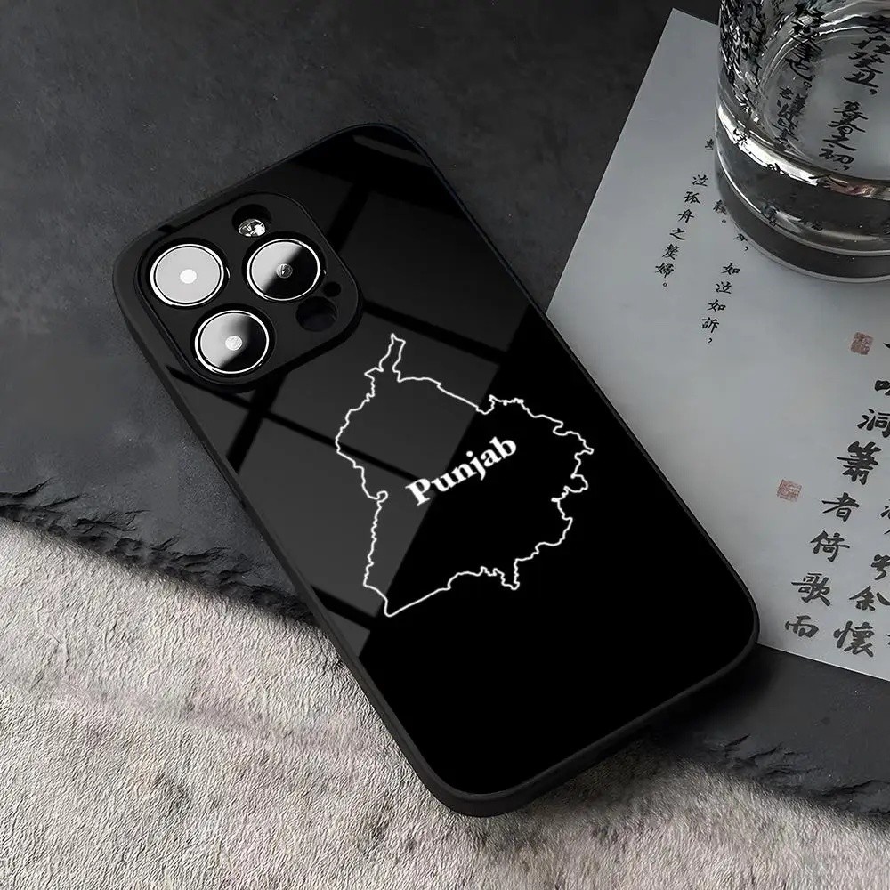 BK-1 Punjabแผนที่เคสโทรศัพท์กระจกนิรภัยสําหรับIPhone 15 14 12 13 11 Plus Pro XS Max Mini X XR 8 7 6s