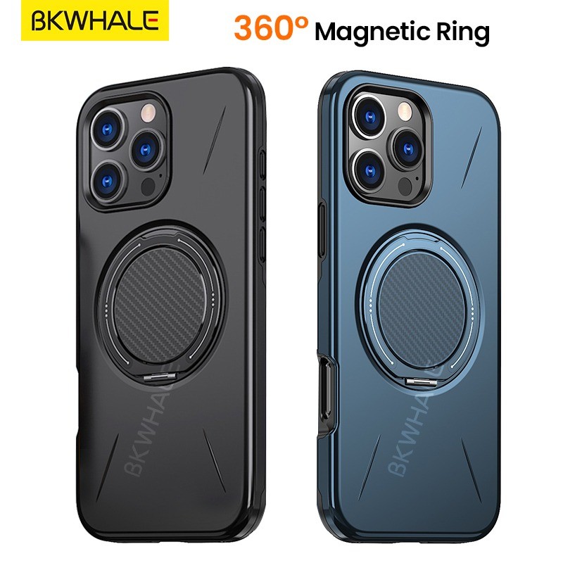 BKWHALE 360 Magnetic MatteสําหรับiPhone 17 16 15 14 13 12 Pro Max 17E 16E Plus + Air iPhone11 กันกระแทกเคสโทรศัพท์พร้อมผู้ถือแหวน