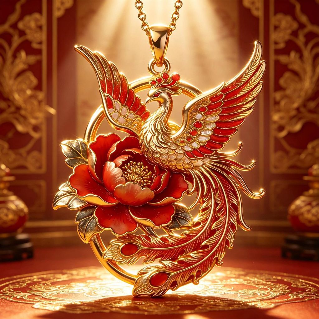 Golden Feather Burning Phoenix จี้สร้อยคอของขวัญ Handmade Antique Phoenix Creative Cultural Creative