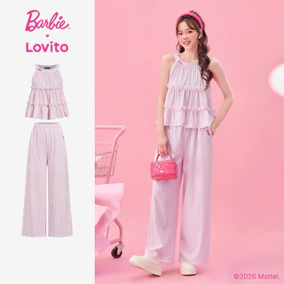 Barbie™ X Lovito แคชชวล เสื้อลําลองหรือกางเกงลําลองลายกระเป๋าสําหรับฤดูใบไม้ผลิ/ฤดูร้อน เสื้อหรือกางเกงผู้หญิง เกาหลี อินเทรนด์ PSBL2PAD031