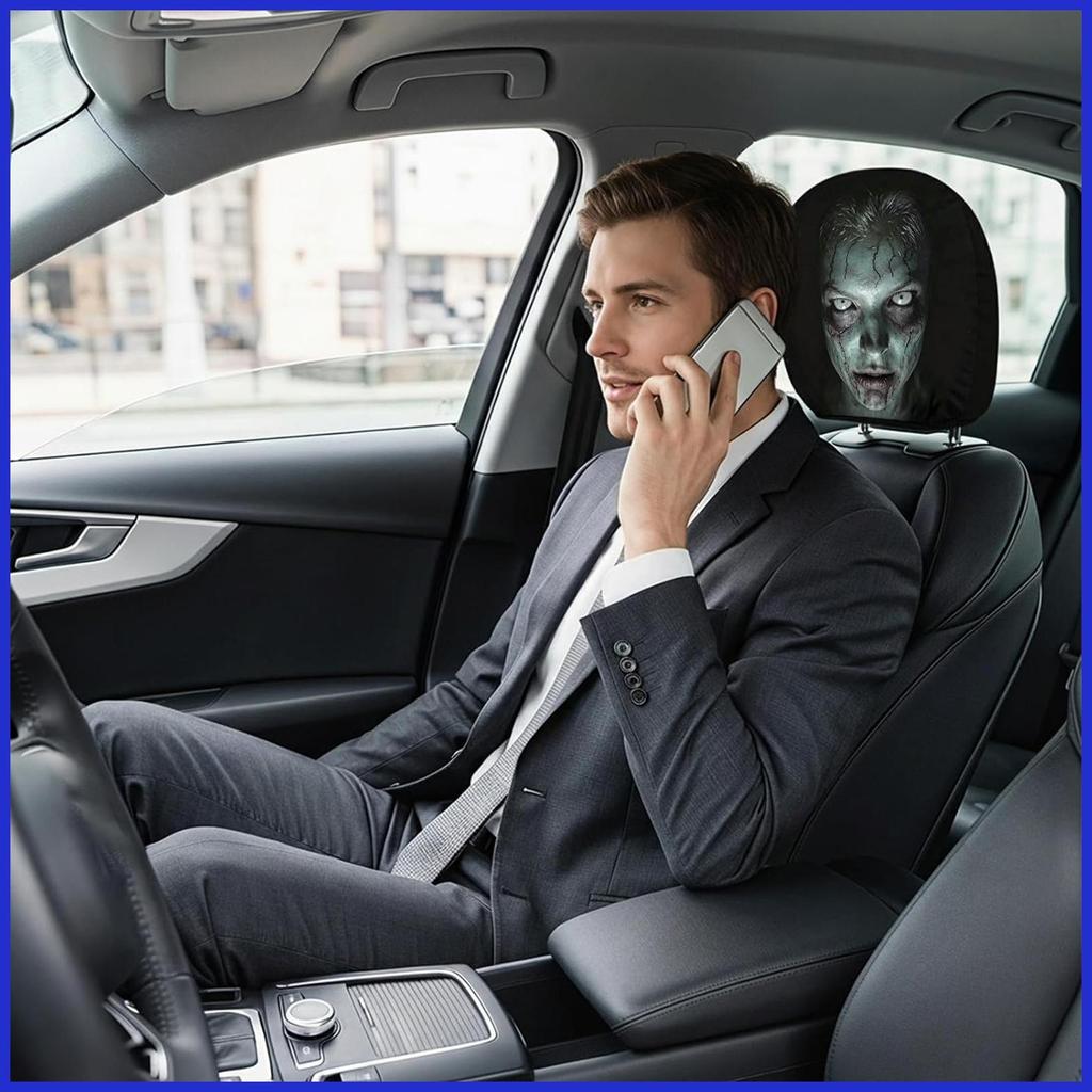 Ghost Headrest ครอบคลุม Ghost Face Breathable Spooky ตลก Protector 2 ชิ้น Full Face รถ Headrest สําห