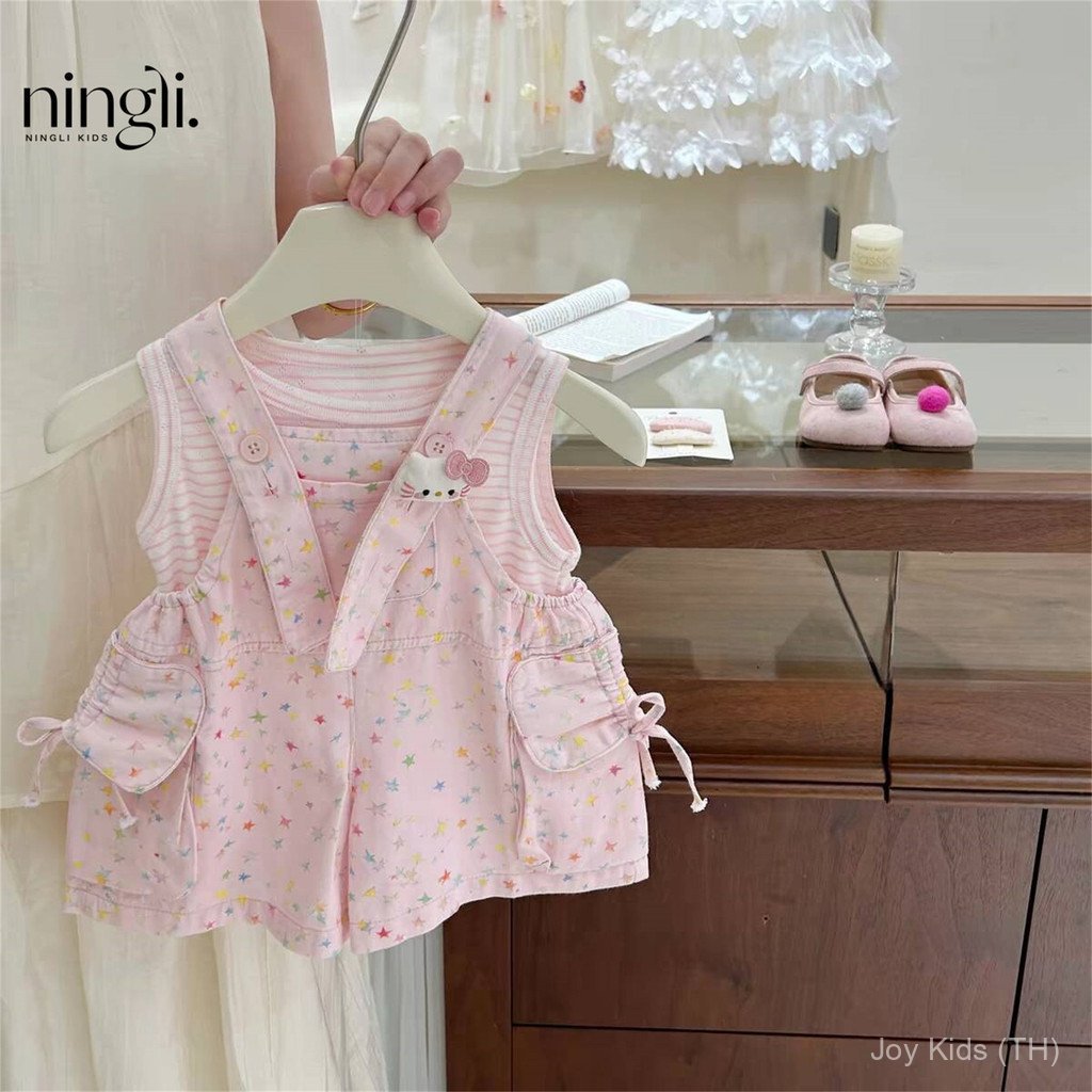 Baby Star 2026 Korean Sweet Overalls Suit Series เสื้อผ้าฤดูร้อน เด็กผู้หญิง ชุดสูทสองชิ้น