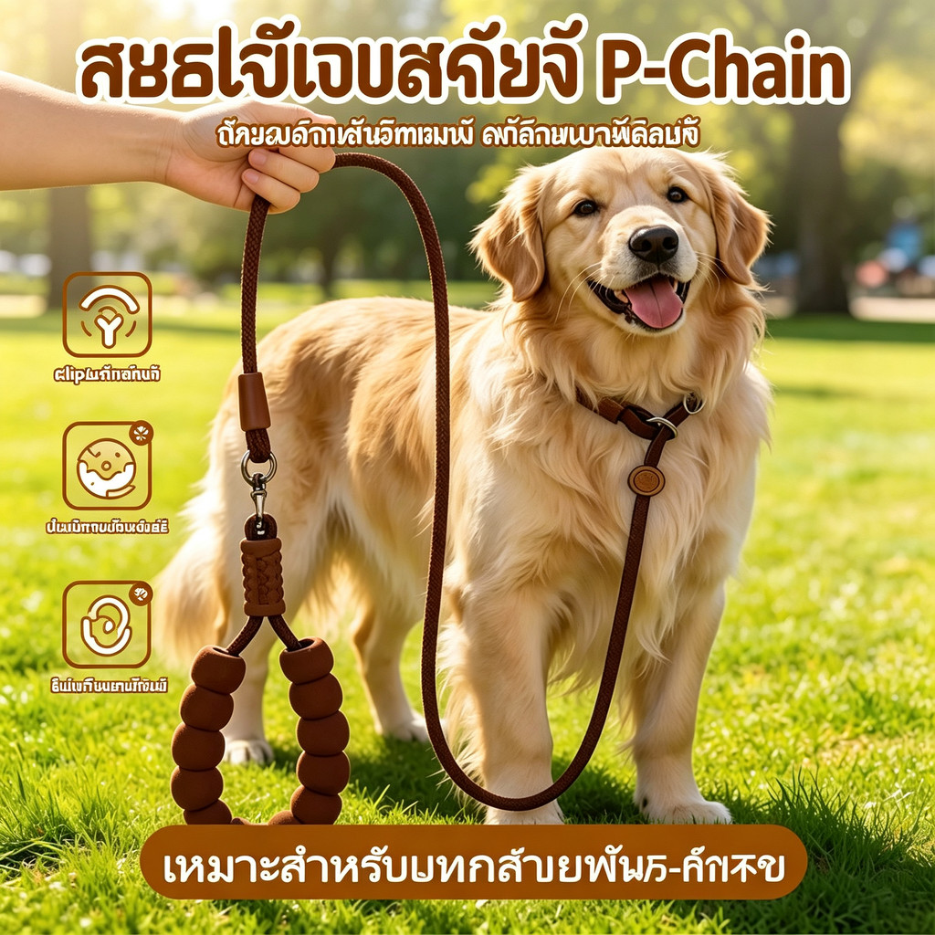 สายจูงสุนัข P-Chain โซ่สแตนเลส ไม่ขึ้นสนิม ควบคุมง่าย ฝึกสุนัขใหญ่ ปรับยาวได้ ปลอดภัย