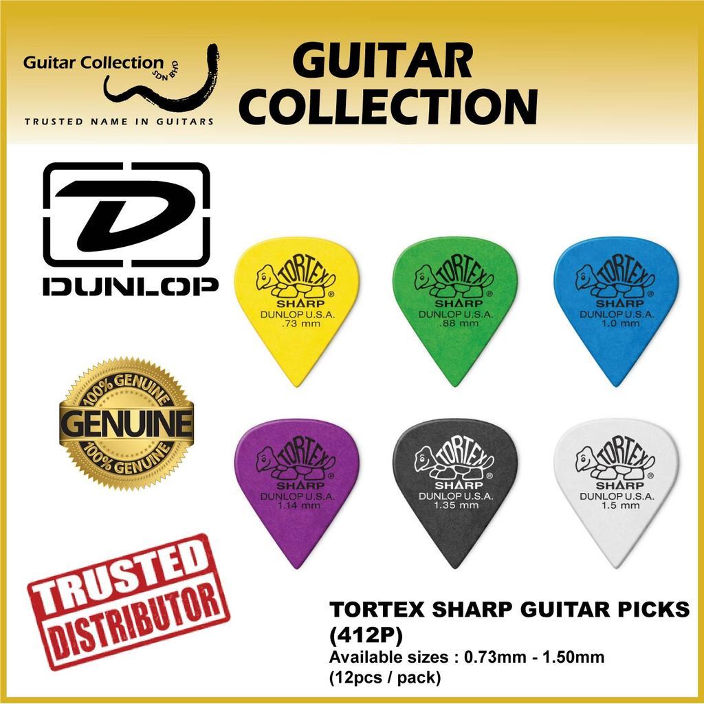 Jim Dunlop 412P Tortex Sharp Guitar Picks 0.73mm - 1.50mm (12 ชิ้น/แพ็ค)