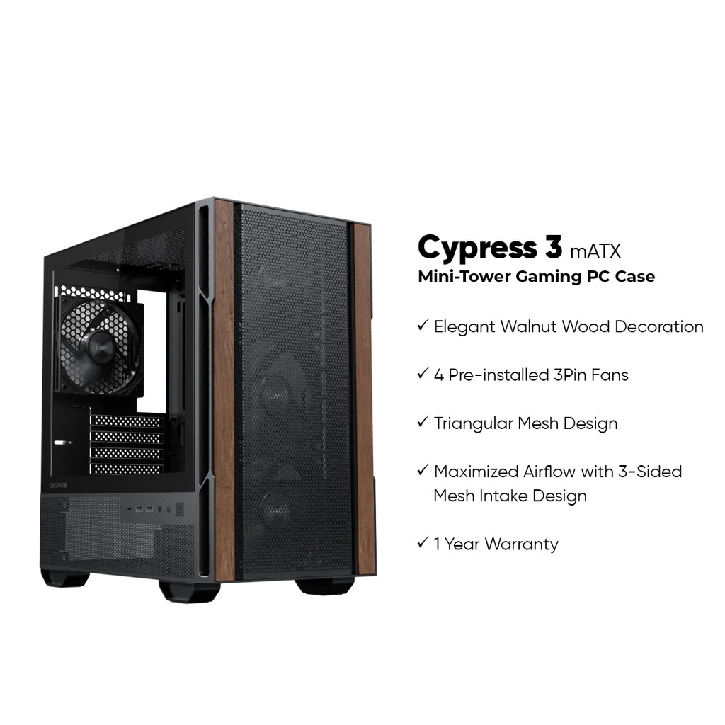 Okinos Cypress 3 Wood mATX Cypress 3 Wood Mini-Tower Gaming PC Case