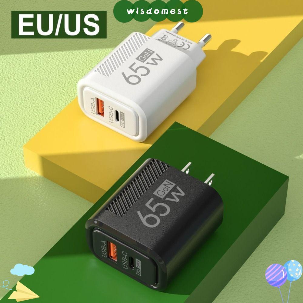WISDOMEST อะแดปเตอร์ชาร์จโทรศัพท์, EU/US Fast Charging 65W GaN ปลั๊กชาร์จ, อุปกรณ์เสริม PD Type C USB A + C USB C Charger สําหรับ //