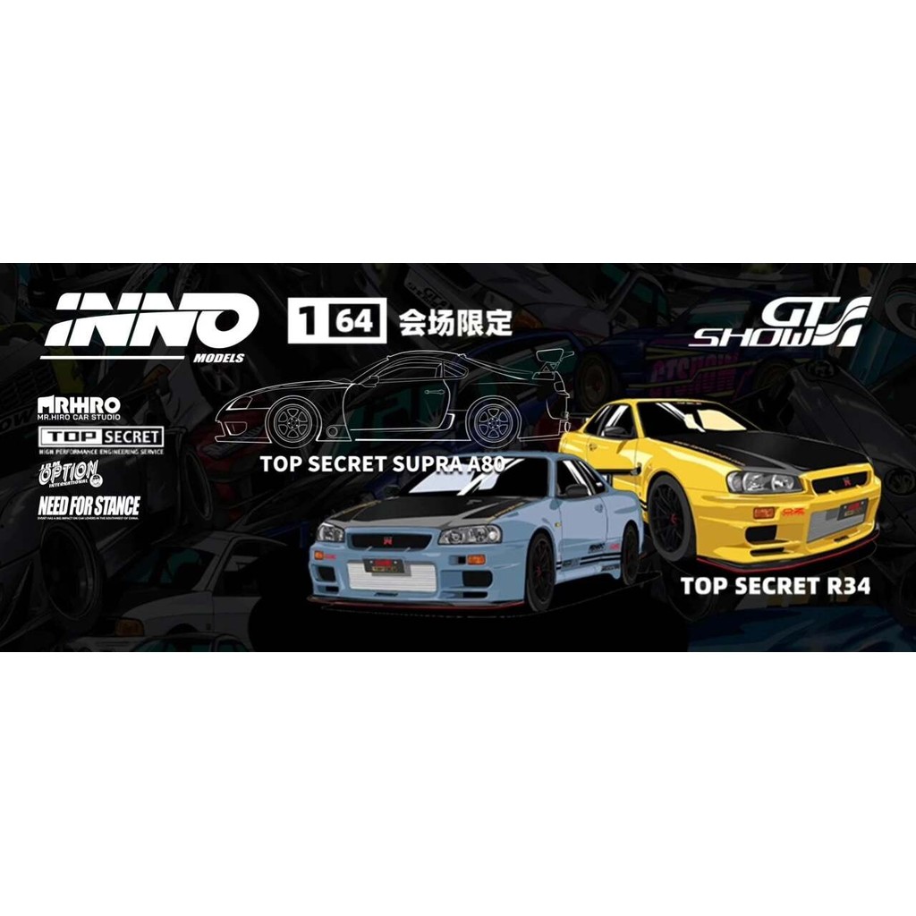 Brand New INNO GT SHOW Exhibition Limited, GT-R R34 Top Secret, Blue Grey.1: 64 Alloy Car Model, Unp