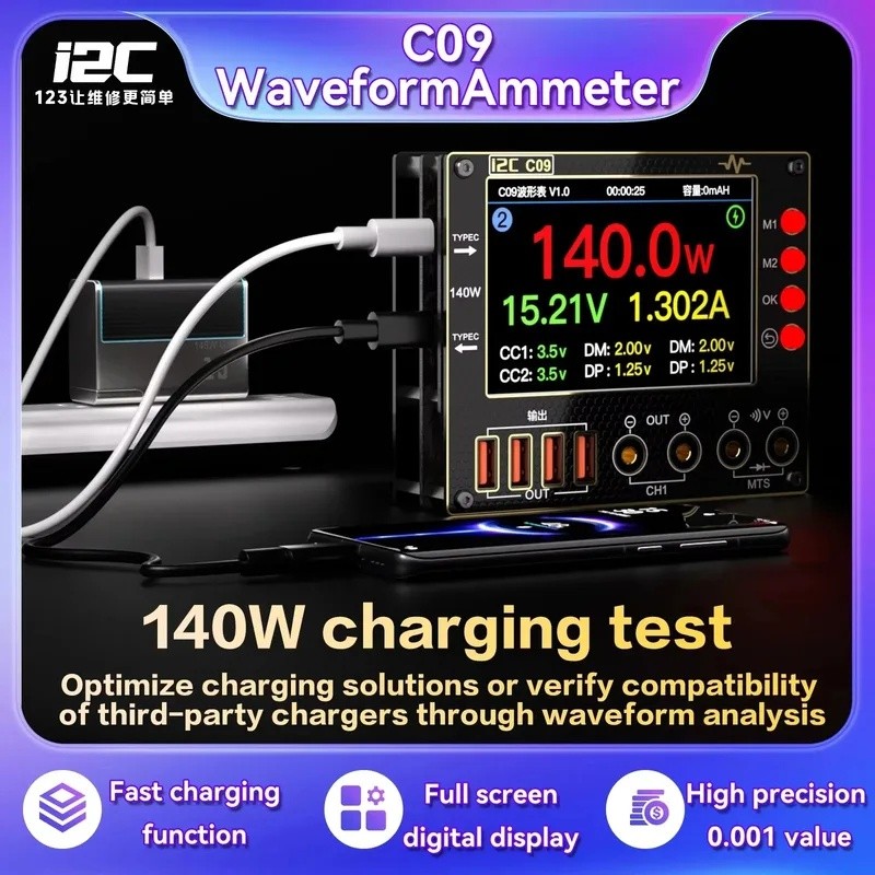DZW3 I2C C09 Waveform แอมป์มิเตอร์ 0-40V อินพุต Dual Channel แรงดันไฟฟ้า Current Tester 4 นิ้ว HD จอ