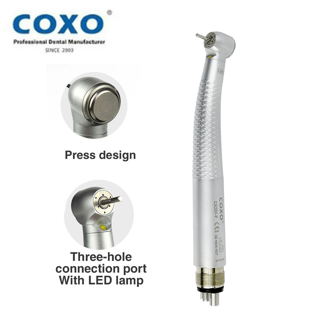 COXO YUSENDENT CX207-F H15-SP/TP ทันตกรรม LED Handpiece ความเร็วสูง 4 หลุม 3 Way สเปรย์ 3 Air เครื่อ