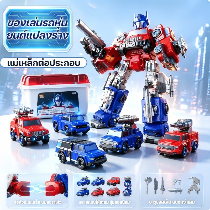 ของเล่นแปลงร่างคลาส ของเล่นรถหุ่นยนต์แปลงร่าง แม่เหล็กต่อประกอบ รถวิศวกรรม ของเล่นเสริมทักษะ