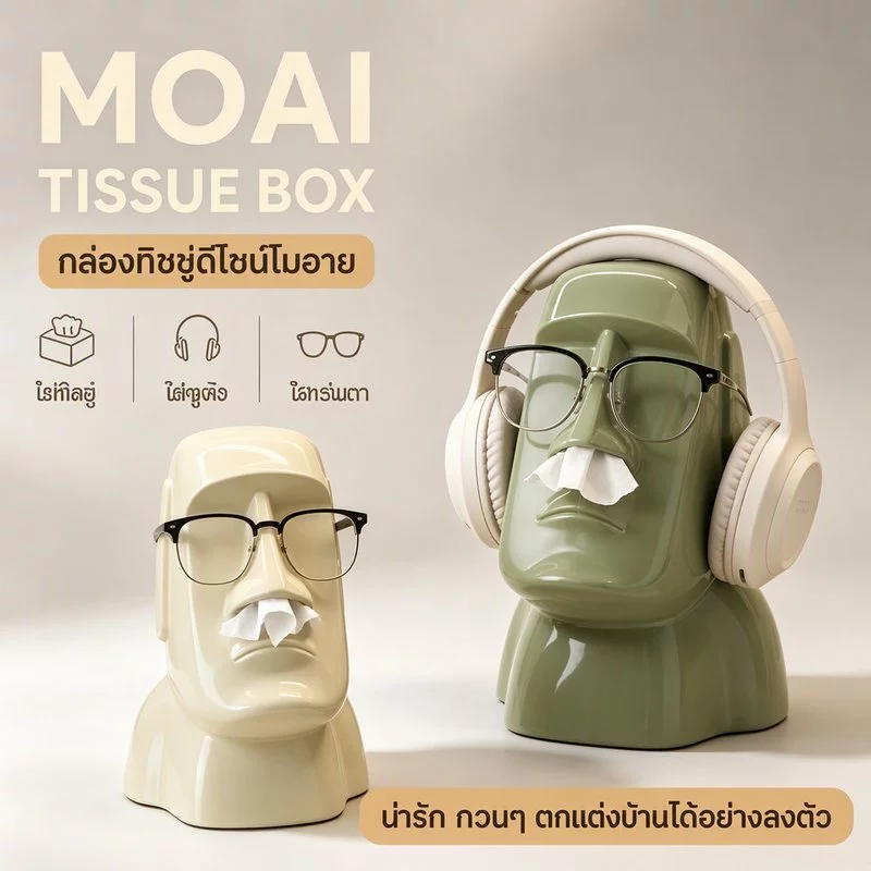 COD กล่องทิชชู่ตั้งโต๊ะ รูปปั้นโมอาย สไตล์มินิมอล งานศิลป์ตกแต่ง MOAI Tissue Box ใส่หูฟังได้ สำหรับห้องนั่งเล่น