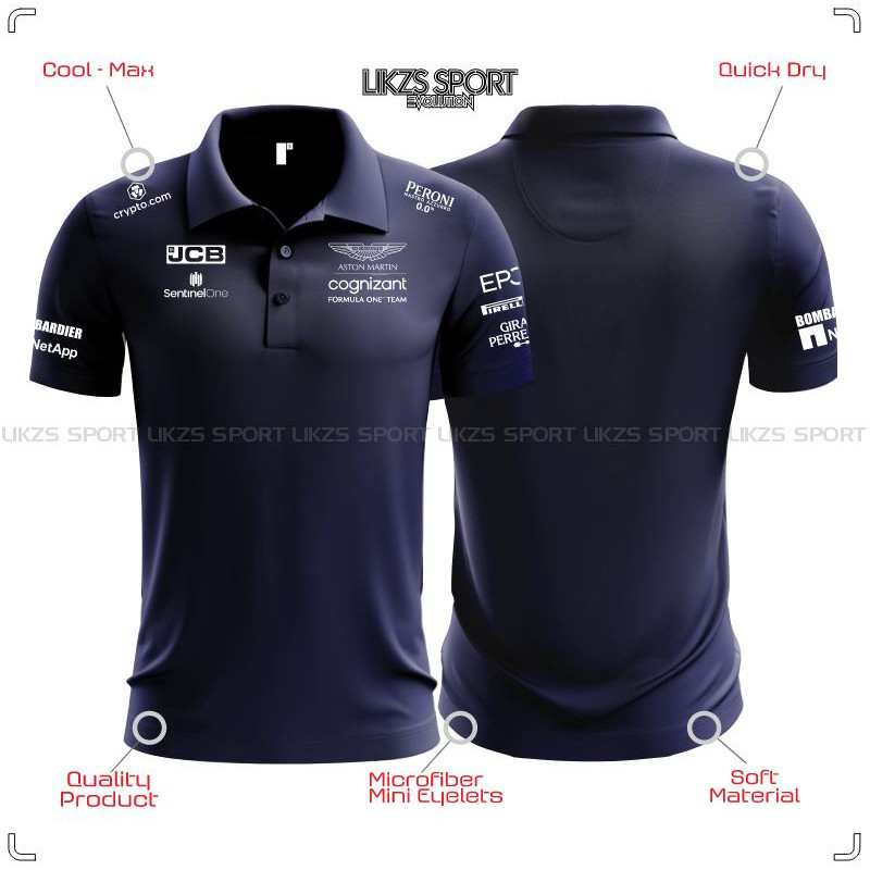 Cq X F1 Aston Martin Racin Team Travel Polo Cotton Amd Hp Petrns Short Sleeve Men's Motorsport F1 We
