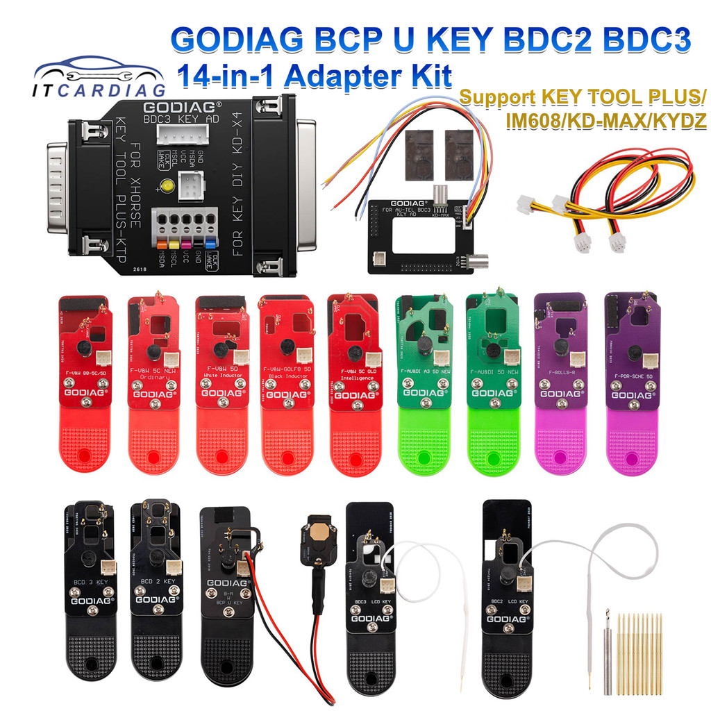 GODIAG BCP U KEY BDC2 BDC3 14-in-1 อะแดปเตอร์ชุดสําหรับ 5C/ 5D เข้ารหัสคีย์การเขียนโปรแกรมและการจับค