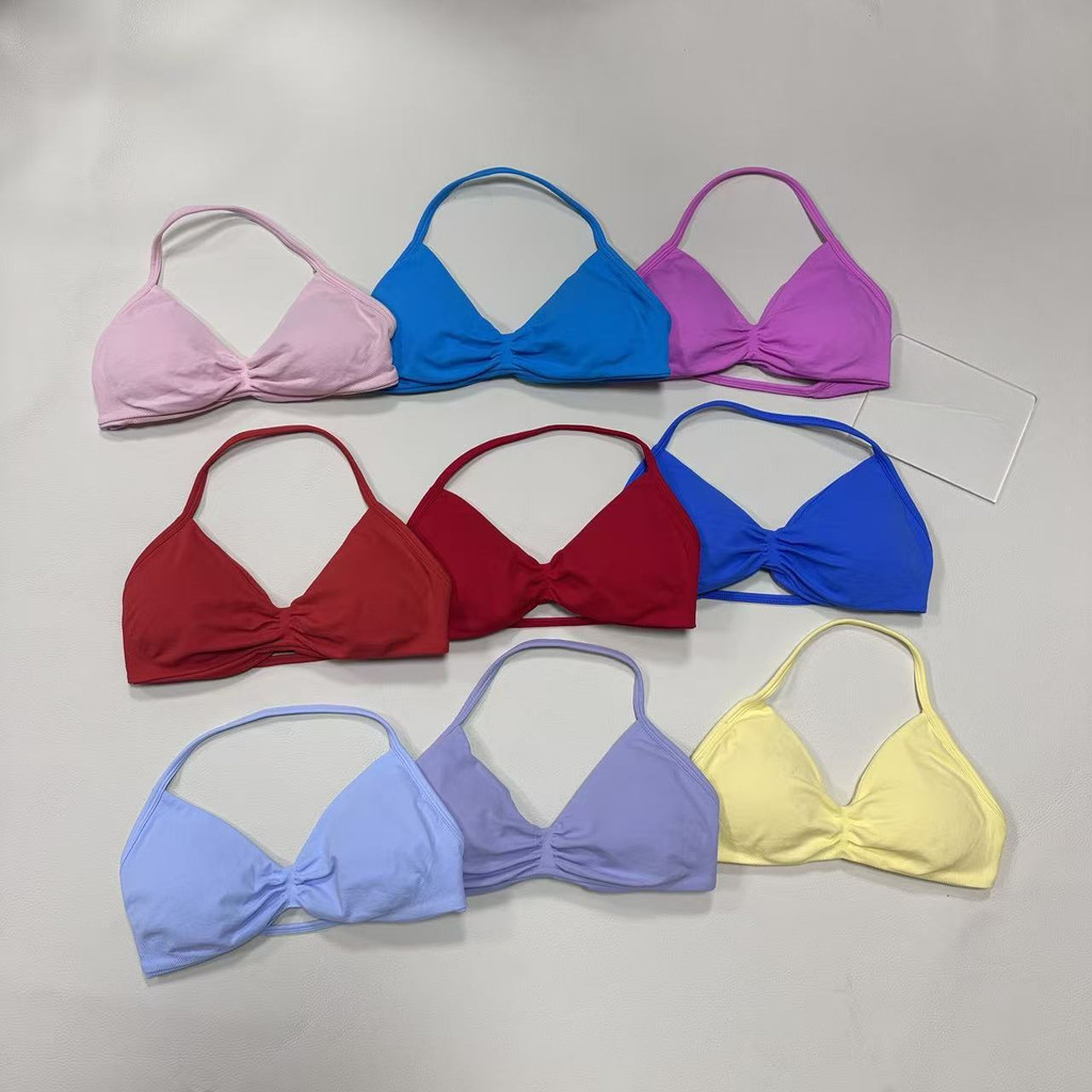 DFYNE ขายร้อน Yoga Halter Neck สวยกลับ Small Bra Seamless Matt ผ้าไนลอน (มีโลโก้)