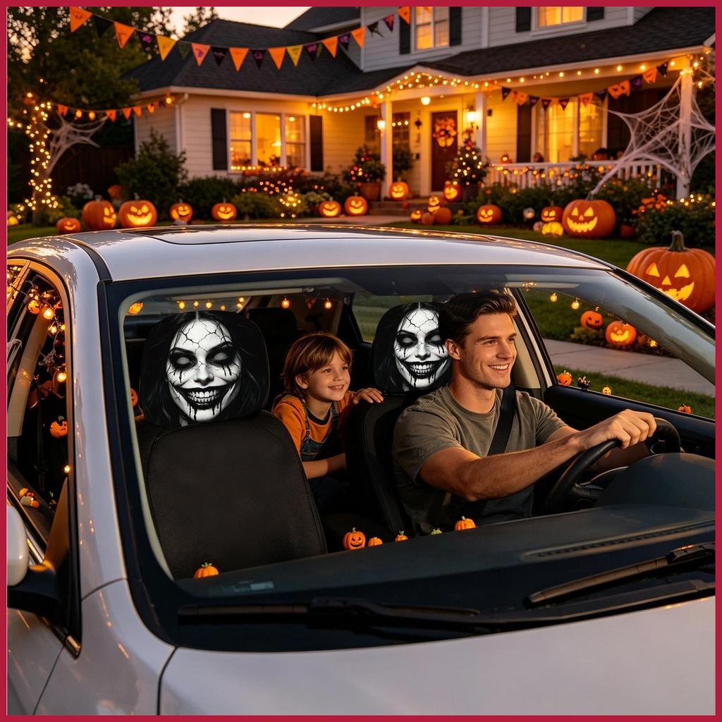 Ghost Face Headrest Covers 2 ชิ้นฮาโลวีน Ghost Face Washable Festive Headrest Protector รถที่นั่ง be