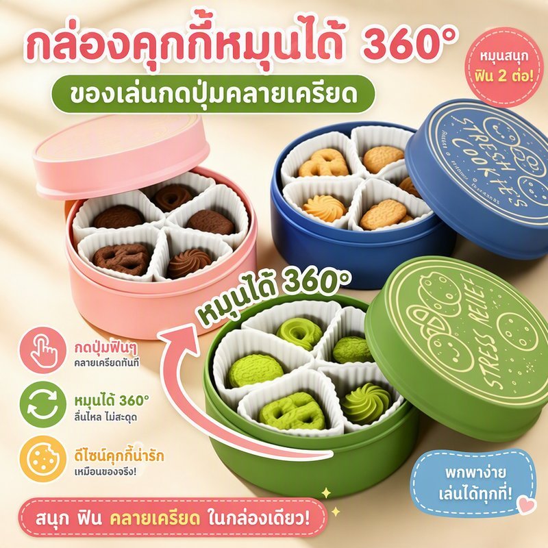 ASMR Clicker ปุ่มกดผ่อนคลาย ลายคุกกี้ หมุนได้ 360 องศา พิมพ์3D เสียงกดดี น่ารัก พกพาง่าย
