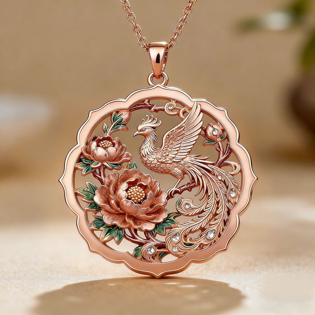 Peony สร้อยคอสไตล์โบราณ Handmade Phoenix สไตล์จีน Creative Phoenix Peony สร้อยคอเคลือบ Elegant จี้แน