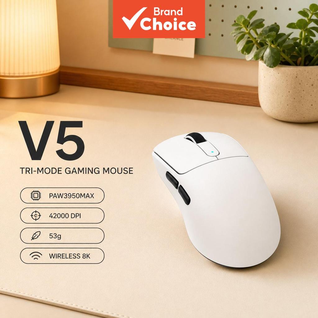 Attack Shark V5 Tri-Mode Gaming Mouse แบบมีสาย/2.4G/BT PAW3950Max Sensor 50-42000DPI 750IPS 50G Acce