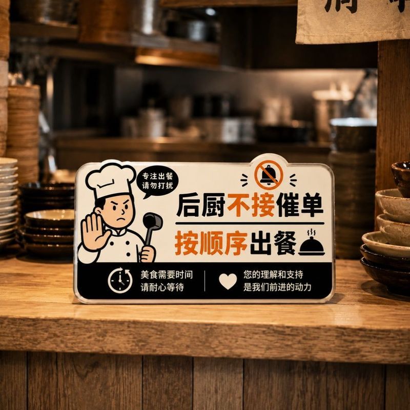 后厨不接催单按顺序出餐提示牌餐饮饭店防催单亚克力告示牌挂牌260809 The kitchen does not accept rush orders and serves food in order