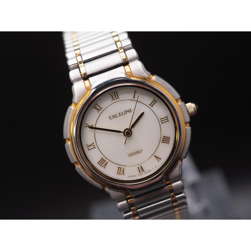1991 N MINT Seiko Exceline 1F21-0D70 Shell Dial Roman Qz 24mm Womens Watch JAPAN