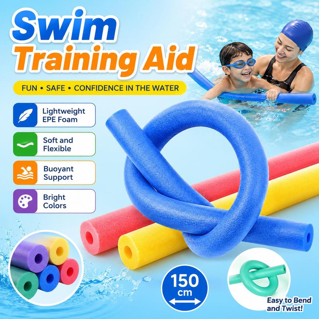 โฟมว่ายน้ำ Pool Noodle EPE แบบตัน แท่งโฟมลอยน้ำยืดหยุ่น สำหรับเด็กและผู้ใหญ่ มือใหม่ฝึกว่ายน้ำ ออกกำ