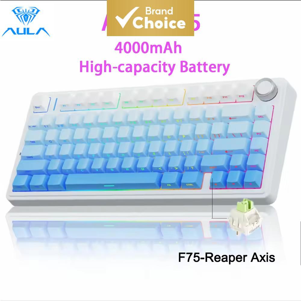 คีย์บอร์ดเกมมิ่ง AULA F75 คีย์บอร์ดแมคคานิคอลไร้สาย บลูทูธ มินิคีย์บอร์ด พร้อมปุ่ม RGB
