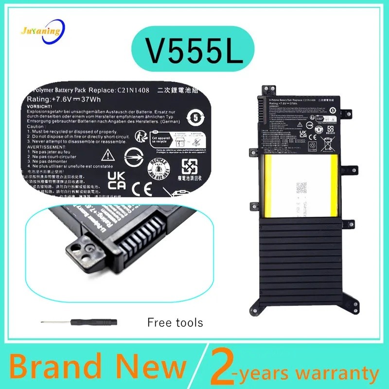 V555L แบตเตอรี่แล็ปท็อปสําหรับ ASUS VivoBook V555U 4000 V5555LB MX555 C21N1408 7.6V 37WH