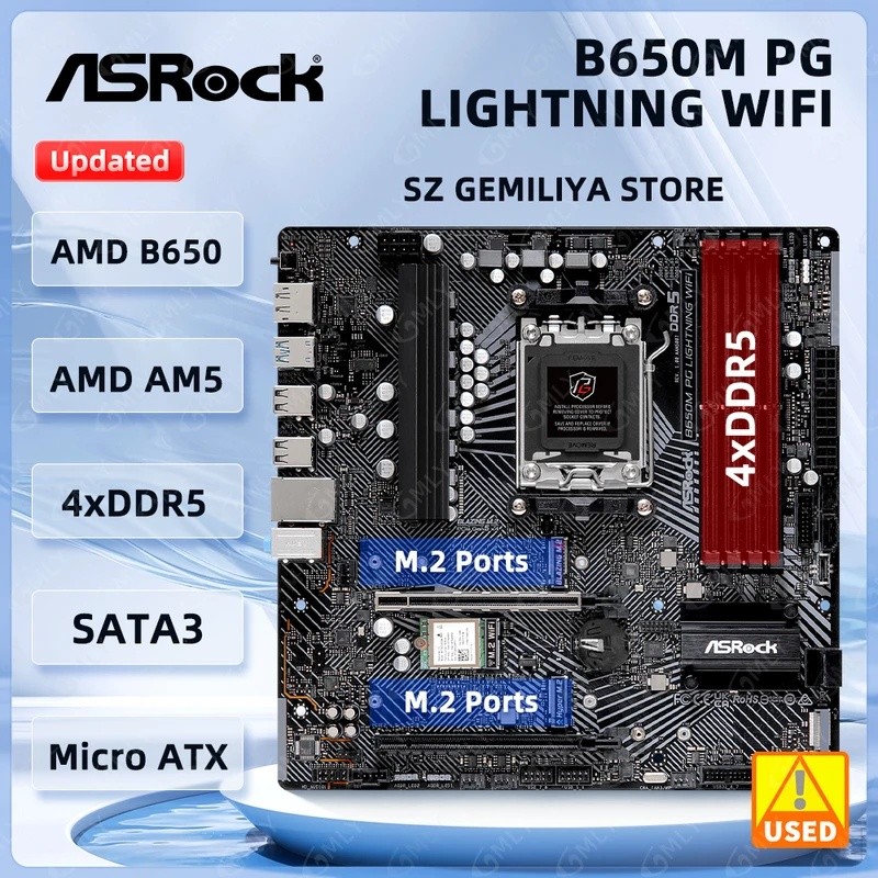ASROCK B650M PG Lightning WiFi เมนบอร์ด AMD B650 ซ็อกเก็ต AM5 รองรับ Ryzen 8700 Ryzen 7600 Ryzen PRO