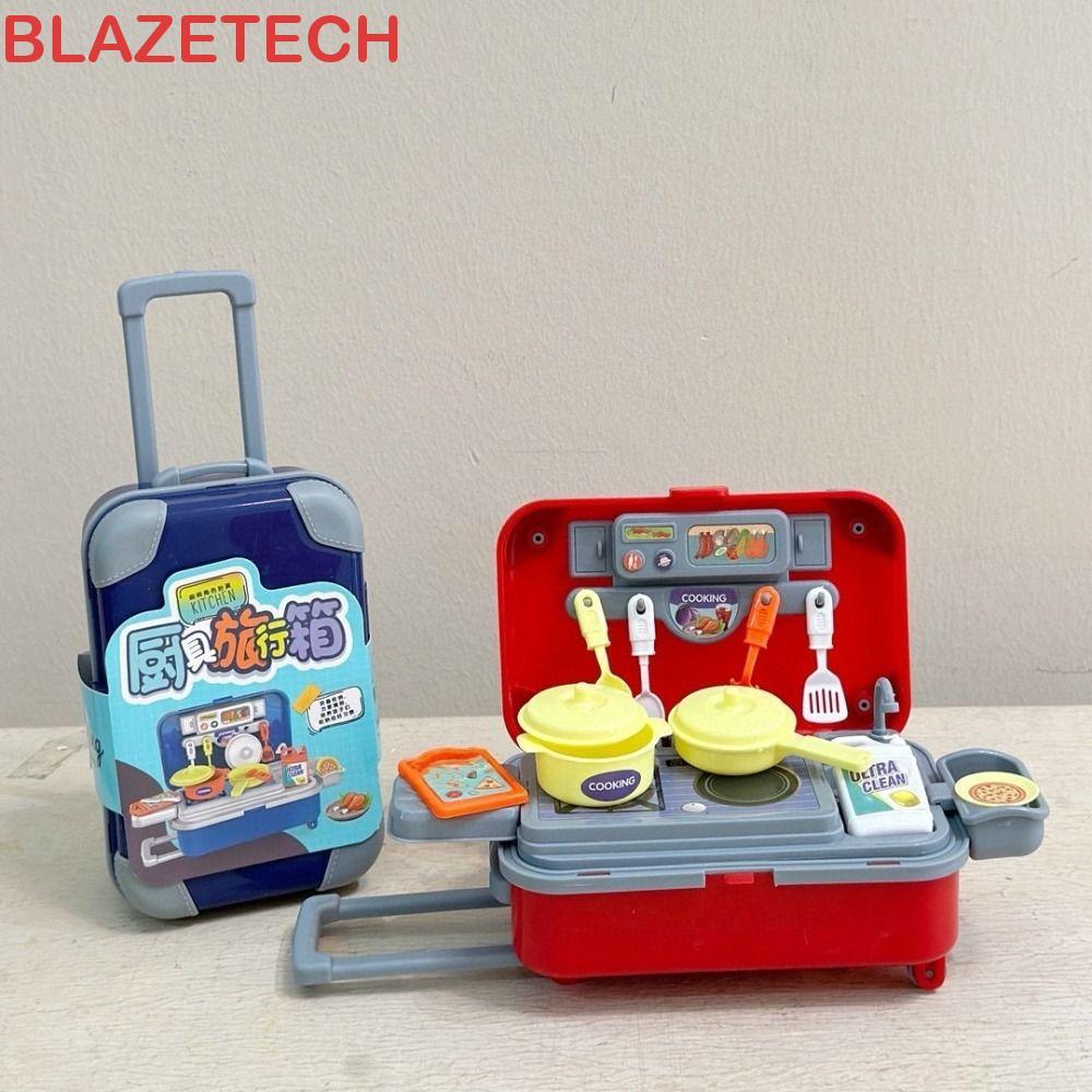 BLAZETECH กระเป๋าเดินทางครัวของเล่น,รถเข็นจําลองบ้านเด็กเล่น,แบบพกพามินิกล่องทําอาหารชุด Kawaii แกล้งเล่นชุดนักเรียน