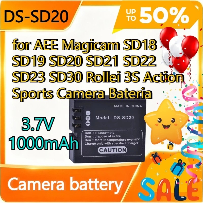 DS-SD20 แบตเตอรี่ SD20 DS SD20 แบตเตอรี่สําหรับ AEE Magicam SD18 SD19 SD20 SD21 SD22 SD23 SD30 Rolle