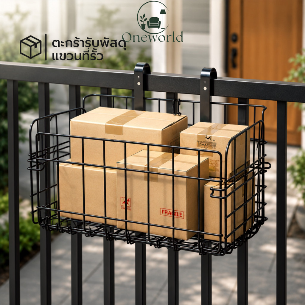 Oneworld ตะกร้ารับพัสดุแขวนรั้ว ตะกร้าใส่พัสดุหน้าบ้าน ไม่ต้องเจาะ รับส่งพัสดุ แข็งแรง กันสนิม ติดตั้งง่าย ER-S010