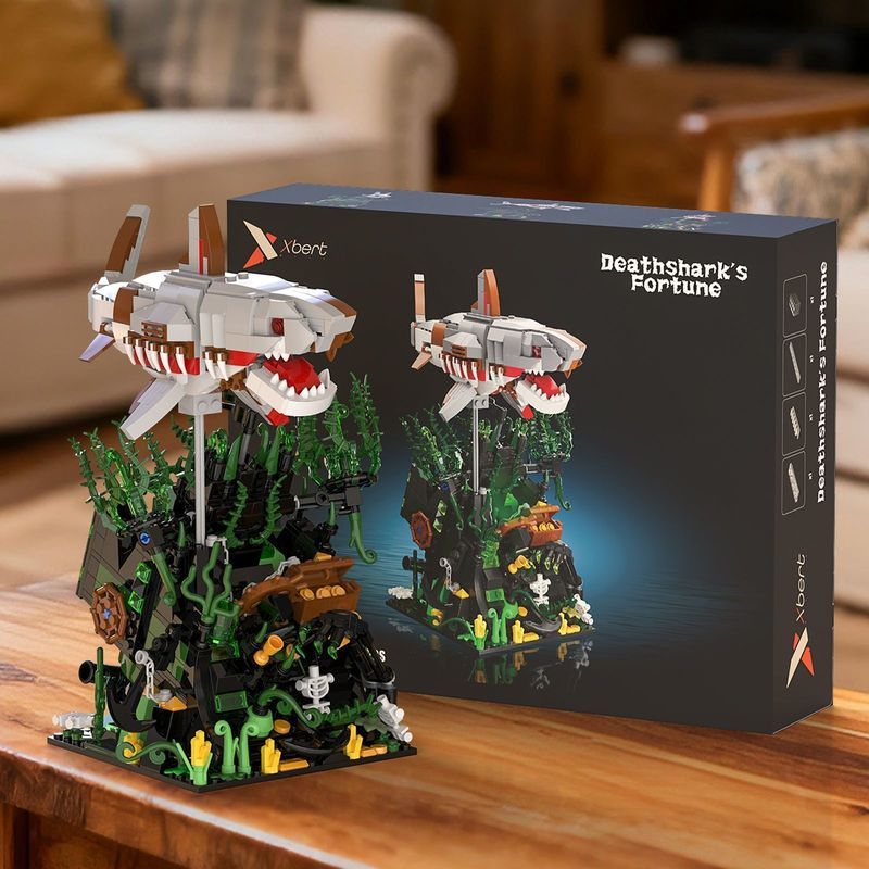 อิฐ Yue 66160 เรือจมโครงกระดูก Shark Undersea รุ่นการศึกษาประกอบอาคารบล็อกเดสก์ท็อป