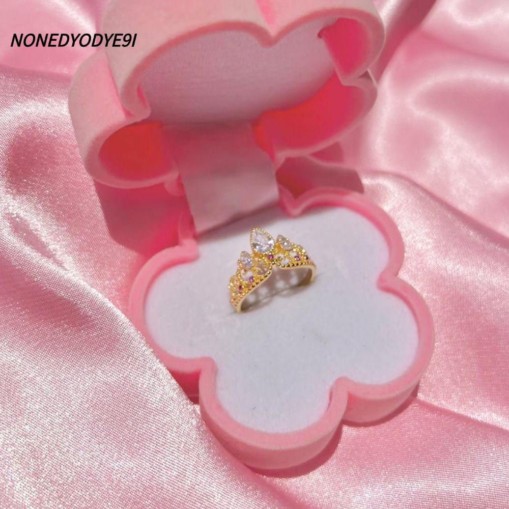 NONGYODYE9I แหวนเจ้าหญิง, ชุบทอง Hollow Rapunzel Crown แหวน, Elegant เปิดปรับ High-end งานแต่งงาน Ge