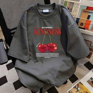COD✅ (ส่งจากกรุงเทพ)BOOM Shop เสื้อยืด oversize -🍒แฟชั่นหวานเชอร์รี่ตัวอักษรพิมพ์เสื้อยืดผู้หญิงแขนสั้น