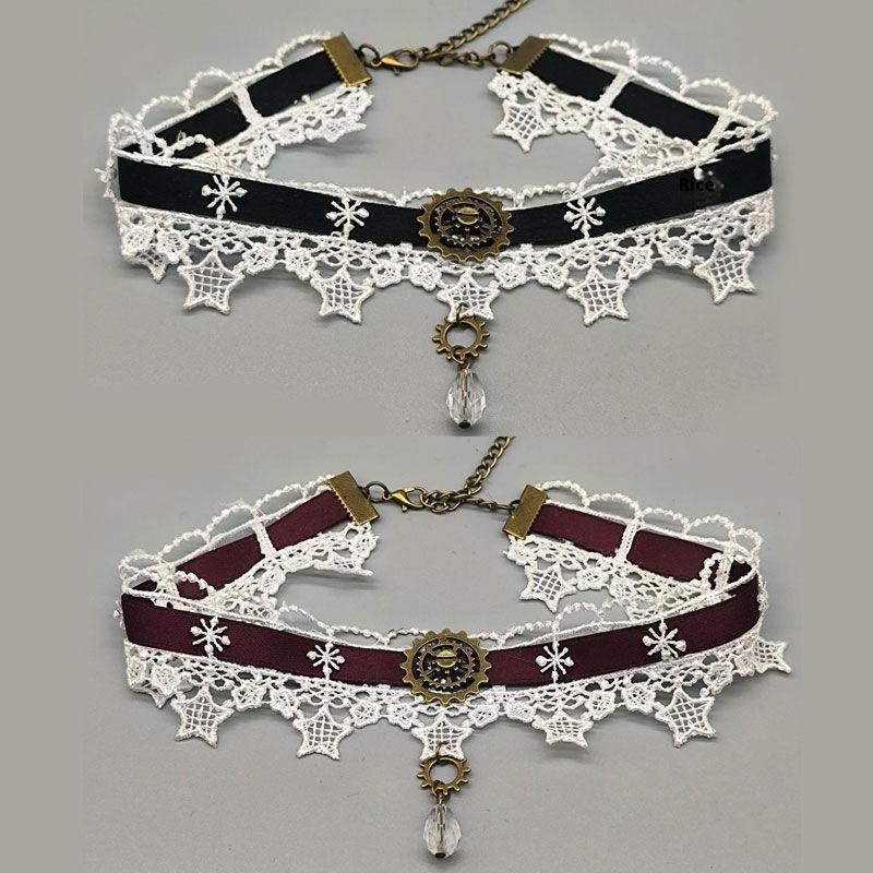 [Boutique1] สร้อยคอโกธิคพังก์ สตีมพังค์ คริสต์มาสริบบิ้นลูกไม้เค้นคอคอสร้อยคอ VN