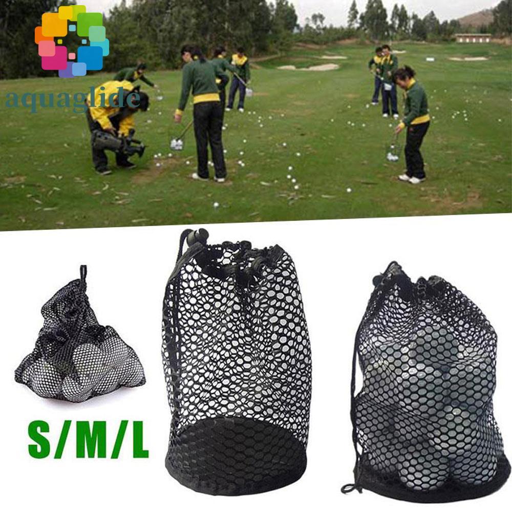 AQUAGLIDE Golf Mesh Bag Tennis Lightweight Sports Mesh Net 16/32/56 Ball Black Nylon Drawstring Pouc