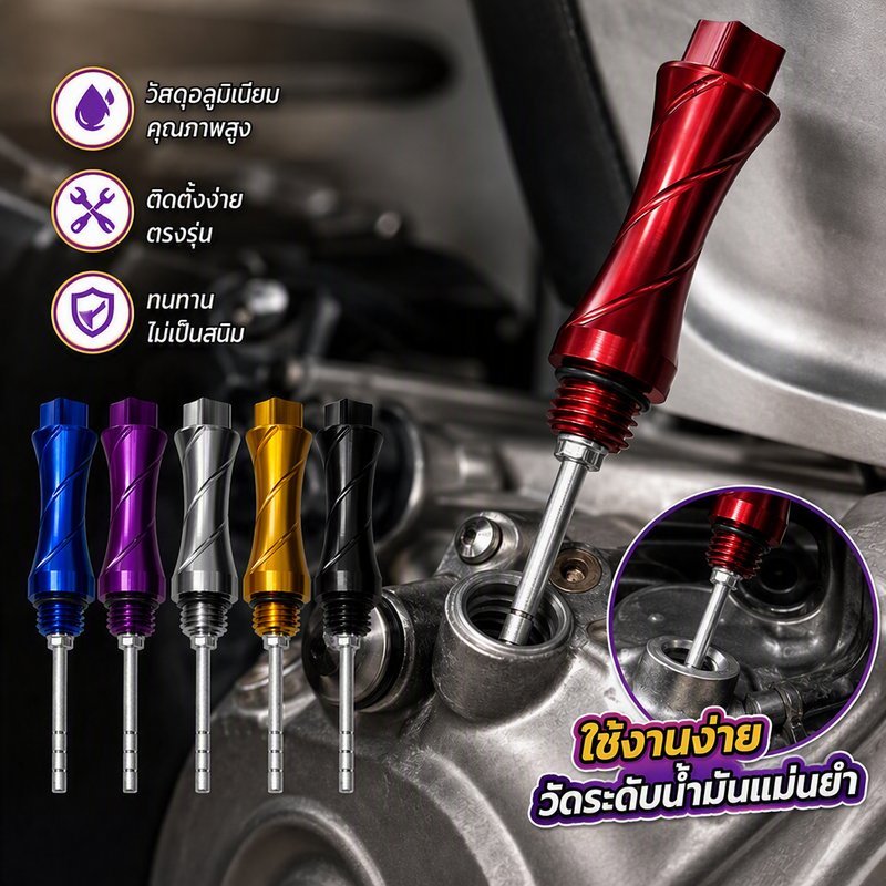 ก้านวัดน้ำมันเครื่อง ฝาปิดน้ำมันเครื่อง เกจวัดระดับน้ำมัน Honda Giorno 125 CNC อลูมิเนียมอัลลอยด์