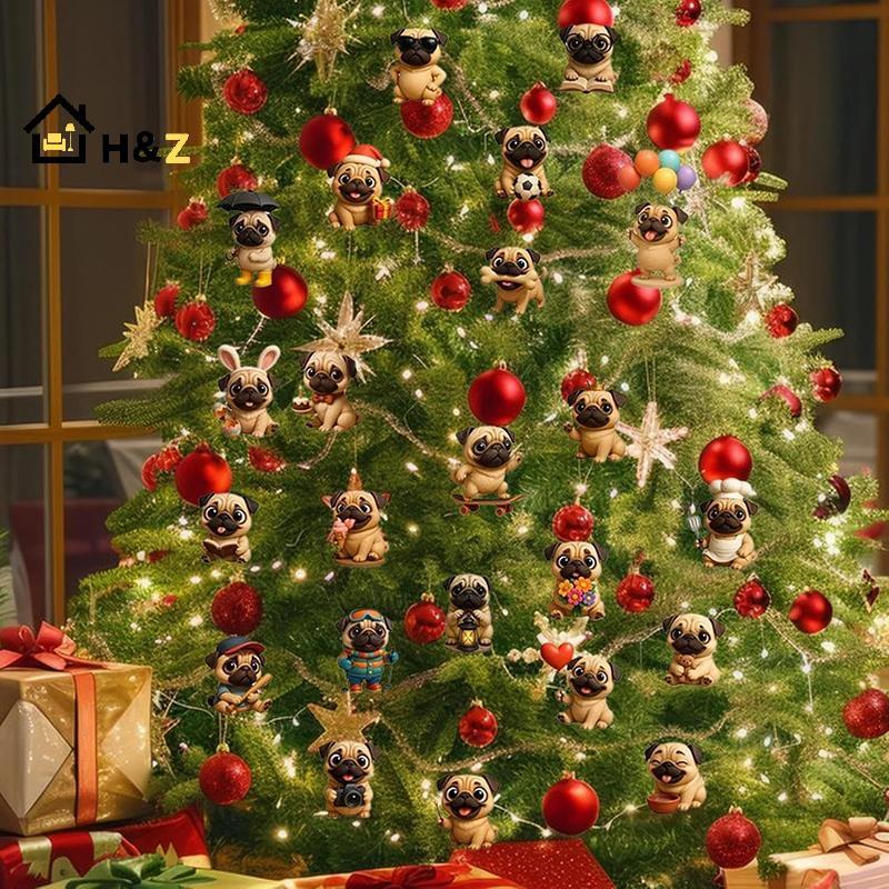 Kaleidoscope Pug Advent Calendar 2025, 24 วันคริสต์มาสจุติปฏิทินกับสุนัขปั๊กน่ารักแขวนเครื่องประดับ,