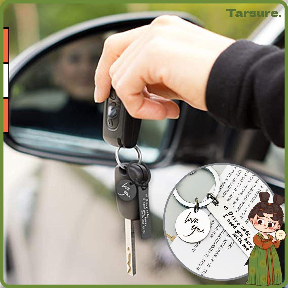 TARSURETH Drive Safe Keychain Round Metal Decorative I Need You Here With Me