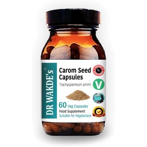 DR WAKDES Carom Seed Capsules (เมล็ดคื่นฉ่าย, Ajwain, 60 Veg Caps, อาหารเสริมจากพืช, สมุนไพร Ayurved