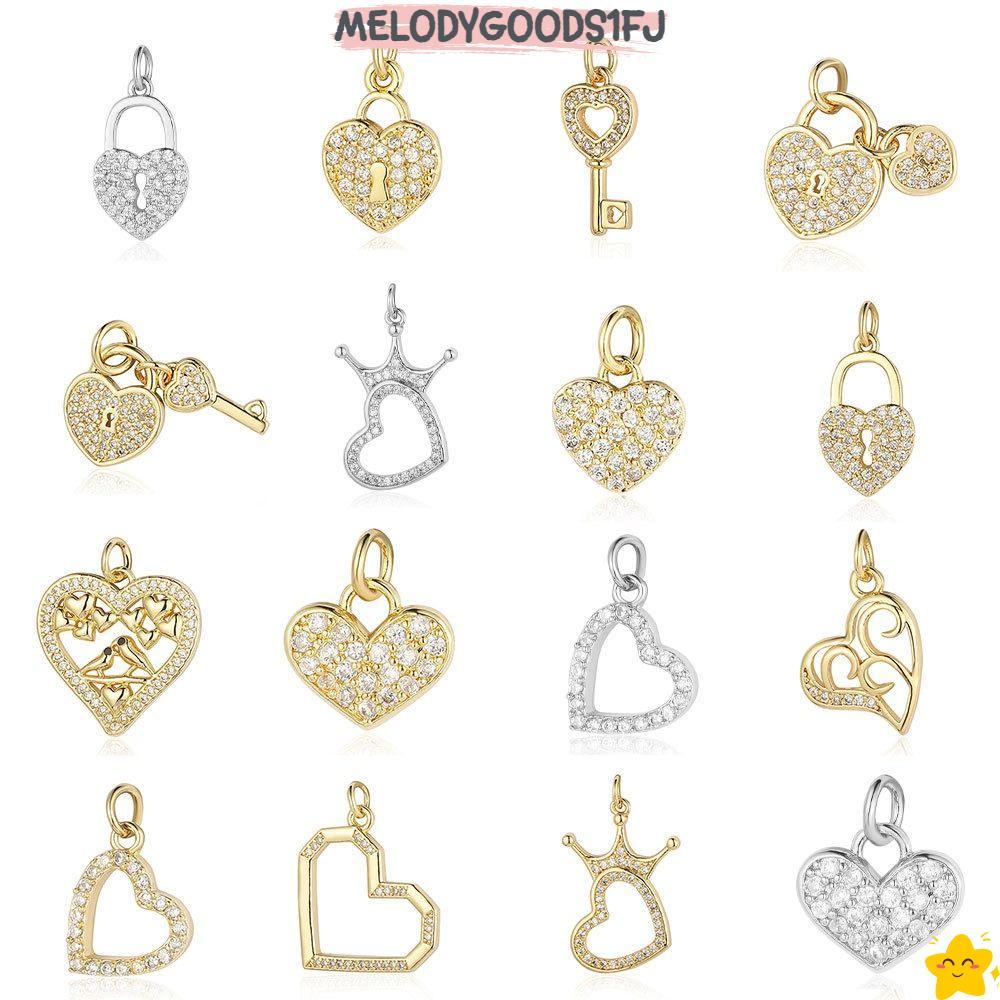 MELODYGOODS1FJ 3 ชิ้นสร้อยข้อมือจี้,Cubic Zircon Lightning Design Charmsจี้,สไตล์Key Starรูปหัวใจทอง