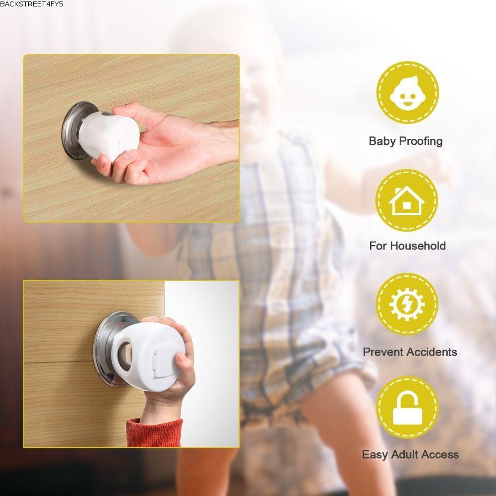 BACKSTAGEEET4FC3 Baby Safety Door Knob Cover, Round White Door Knob Child Proof Cover, PP Reusable C