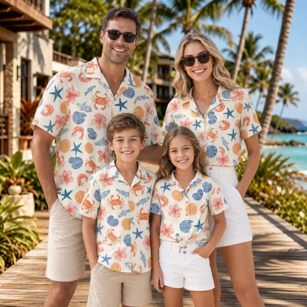 Tropical Beach Family Hawaiian Shirt Parent Child Tropical Hawaiian Shirt Quick Drying Sport Vacatio