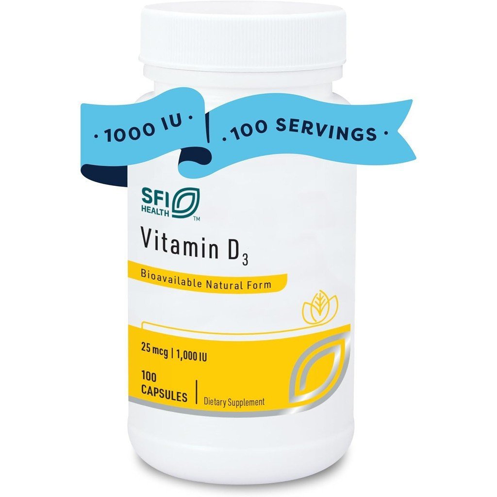 Klaire Labs SFI Health Vitamin D3 1,000 IU-25 ไมโครกรัม Hypoallergenic Proud Bone and Immune (100 แค