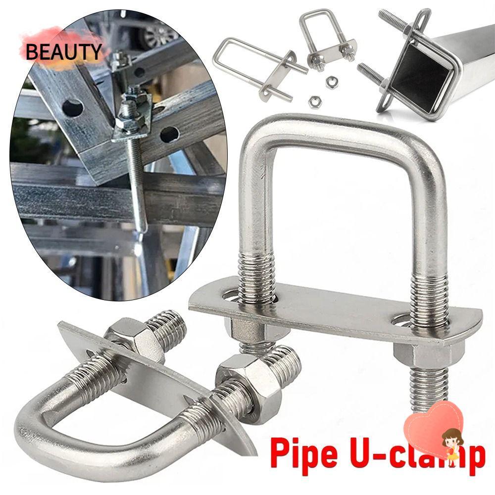 BEAUTY 2 ชุดแคลมป์สี่เหลี่ยม, ท่อเหล็กสกรู U-Clamp, U-bolt มุมขวาพร้อม Baffle M6 Squa Bolt