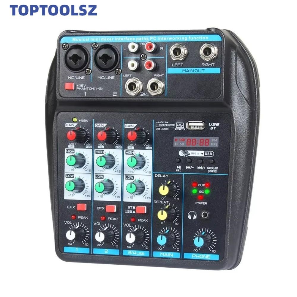 TOPTOOLS DJ Console Mixer, 48V Phantom Power Bluetooth Audio Mixer, Monitor Karaoke System แบบพกพา 4